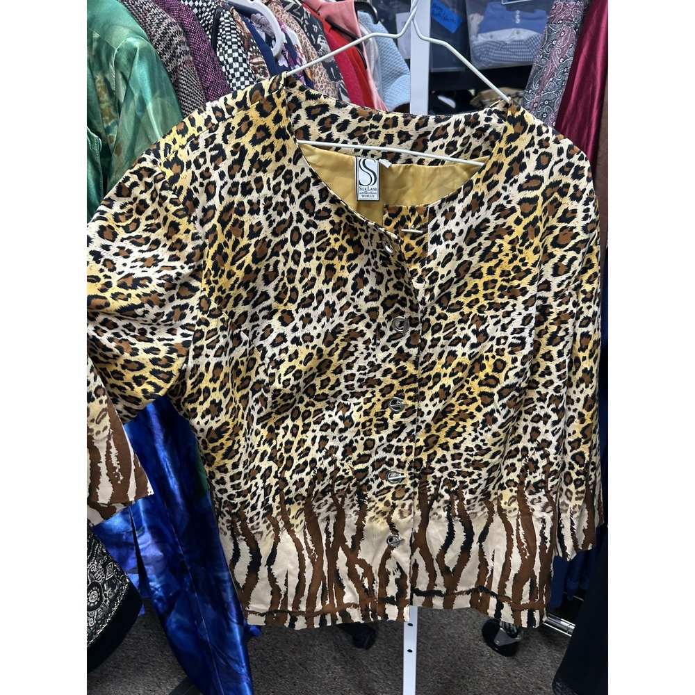 Silkland blazer jacket brown Animal Print lined Plus size 2X vtg 90s